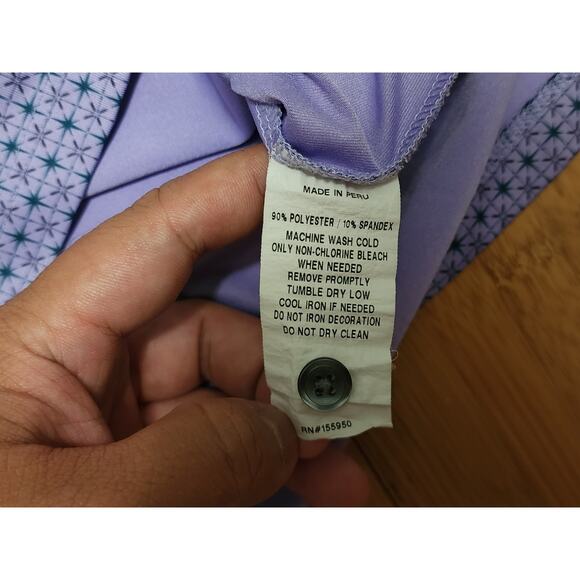 Greyson Shirt Men's Purple Medium Geometric AOP Short Sleeve Polo Golf Stretch - Picture 5 of 7